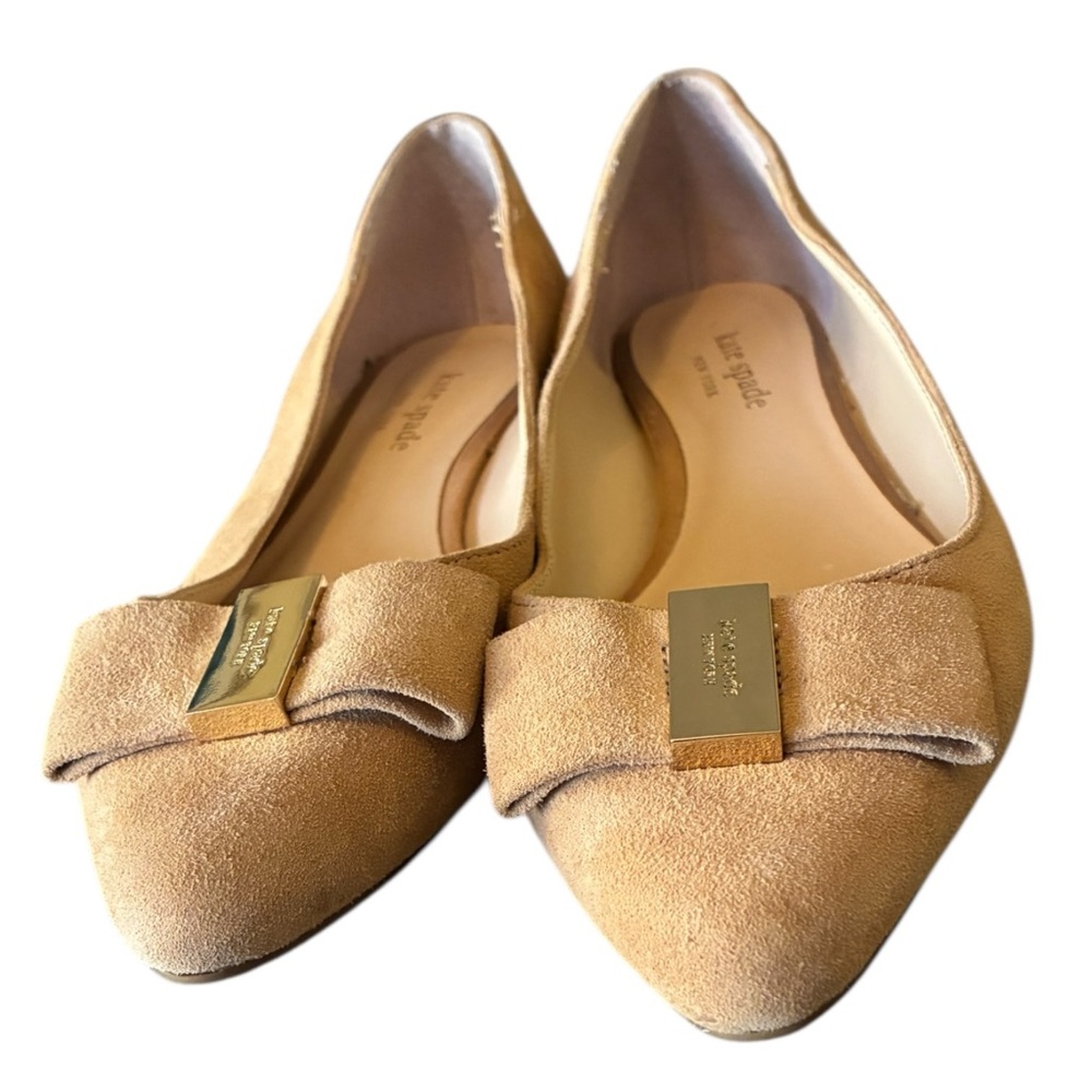 Kate Spade Norah Tan Suede Pointed Toe Bow Flats 7.5 - Picture 2 of 9